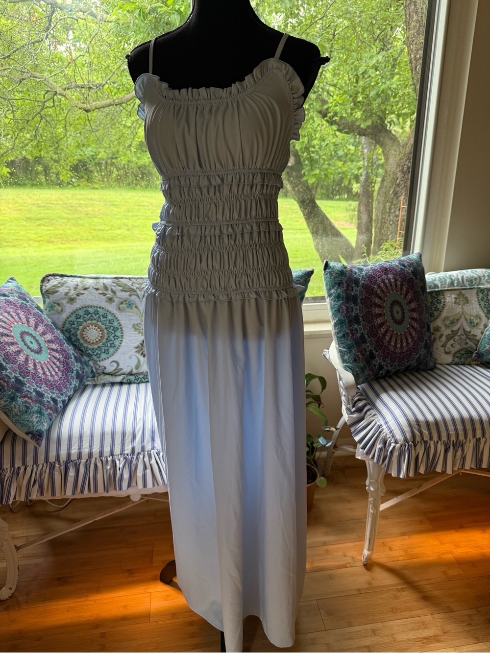 Light Blue Smocked Maxi Dress - Women size M pre-owned with free gift .
